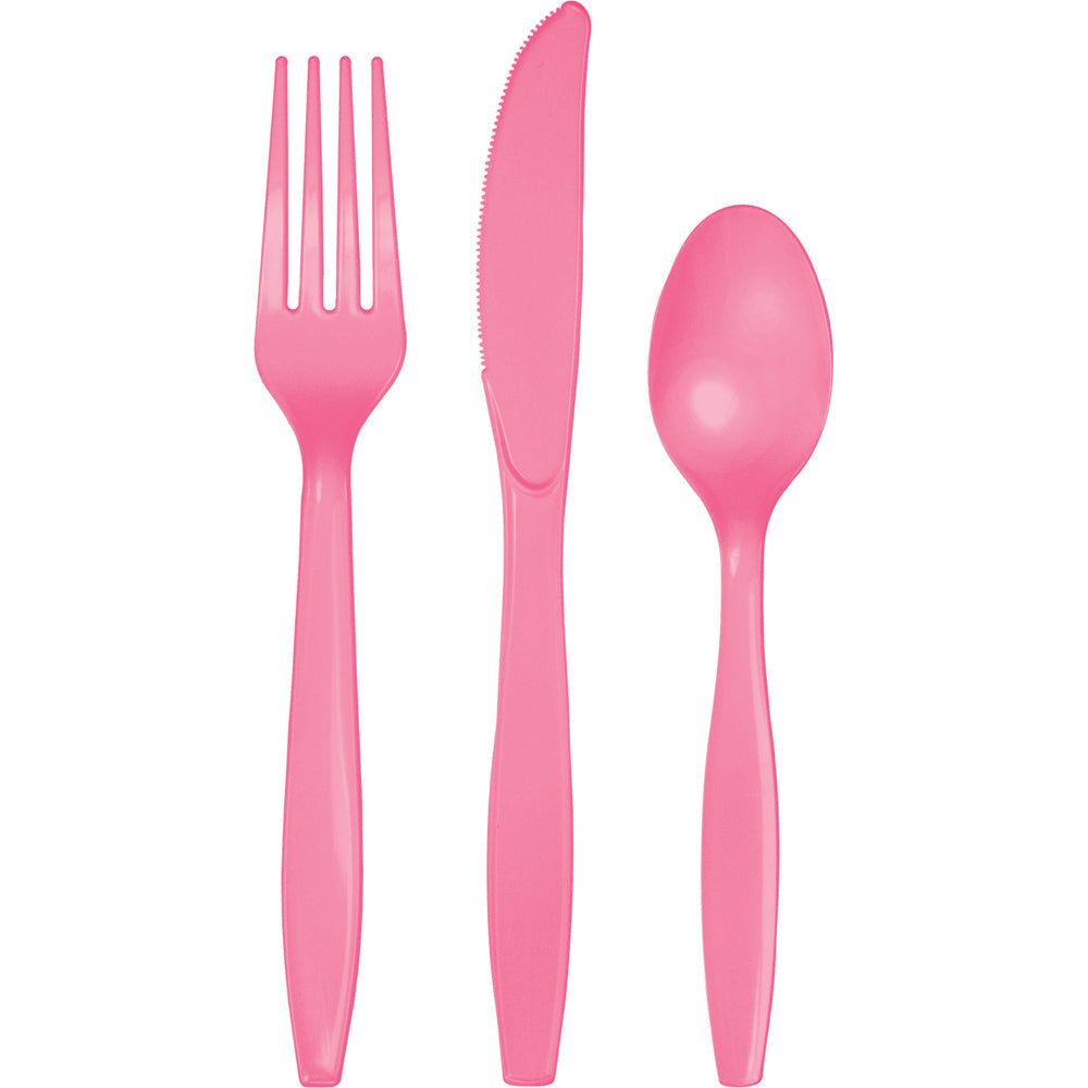 Candy Pink Plastic Assorted Cutlery Set| contains 8 plastic knives| 8 plastic forks and 8 plastic spoons.
