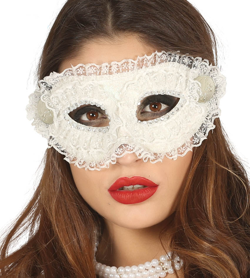 Ladies Decorated White Maquerade Eye Mask