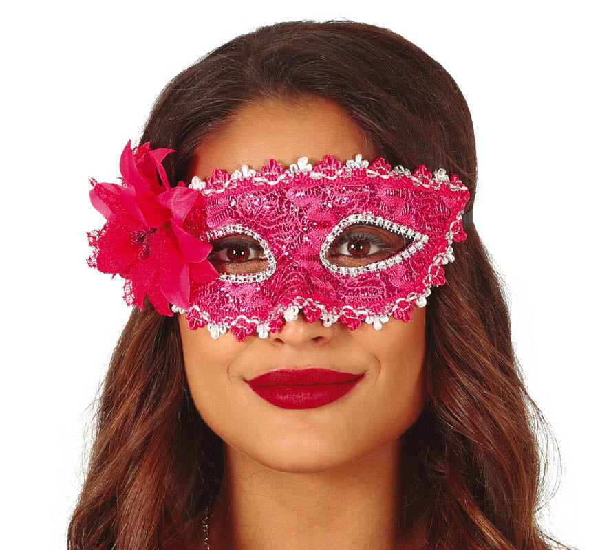 Pink Lace Masquerade Mask with Flower
