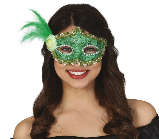 Green Mask with Feather