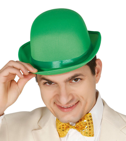 Green Felt Bowler Hat with Ribbon