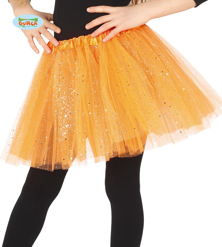 Child Orange Sparkle Tutu with elasticated waist
