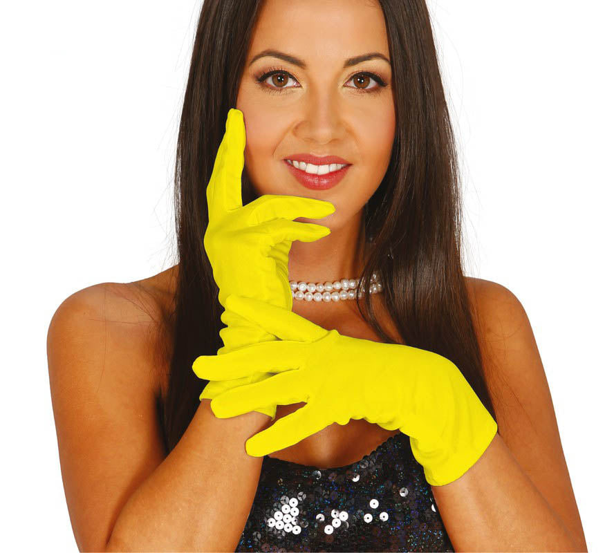 Ladies Short Yellow Gloves, 20cm