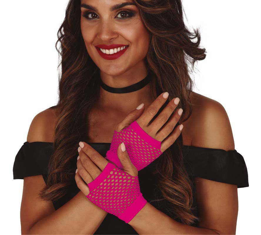 Short Pink Fishnet Gloves
