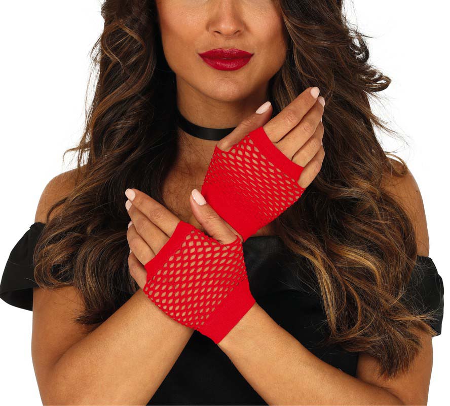 Short Red Fishnet Gloves