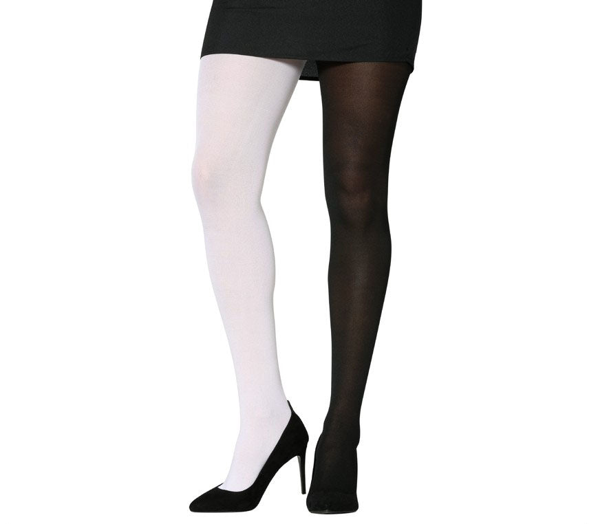 Ladies One White Leg and One Black Leg Tights. Adult. One Size