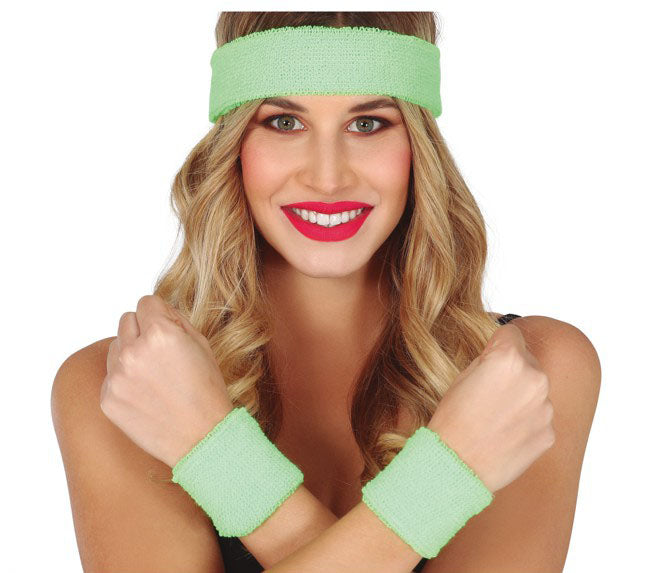 Green Sweatband Set includes headband and wristbands