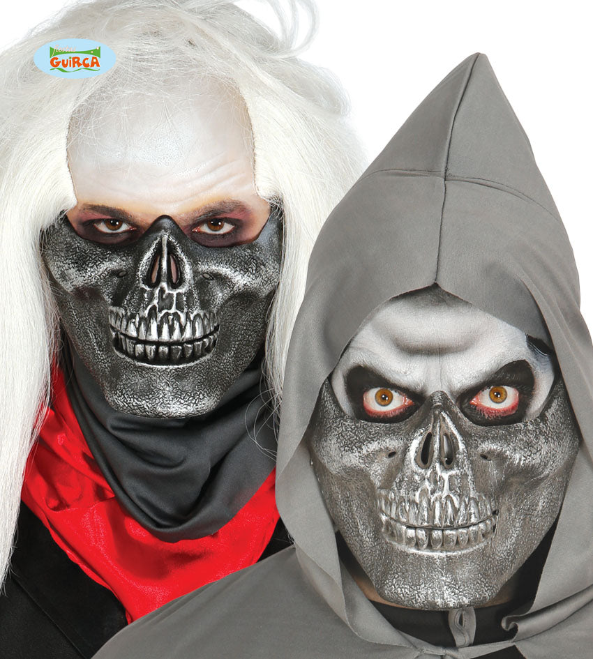 Silver PVC Skeleton Half Mask. Attached elasticated band for easy wearing 14+