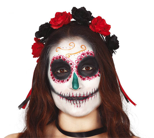 Red and Black Flowers Day of the Dead Headband