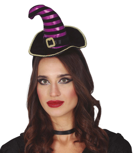 Black and Purple Mini Witch Hat on Headband