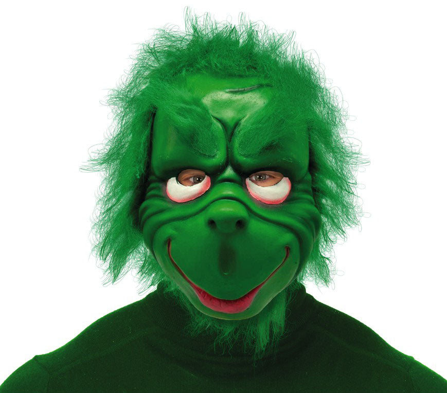 Green Grumpy Goblin Mask with Hair