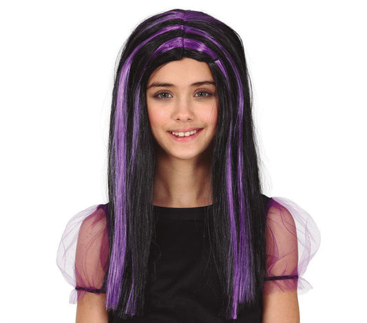 Child Long Black and Purple Witch Wig.