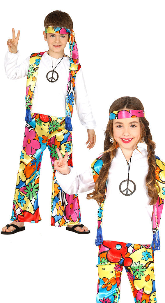 Boys Hippie Fancy Dress Costume includes shirt with waistcoat| trousers and headband