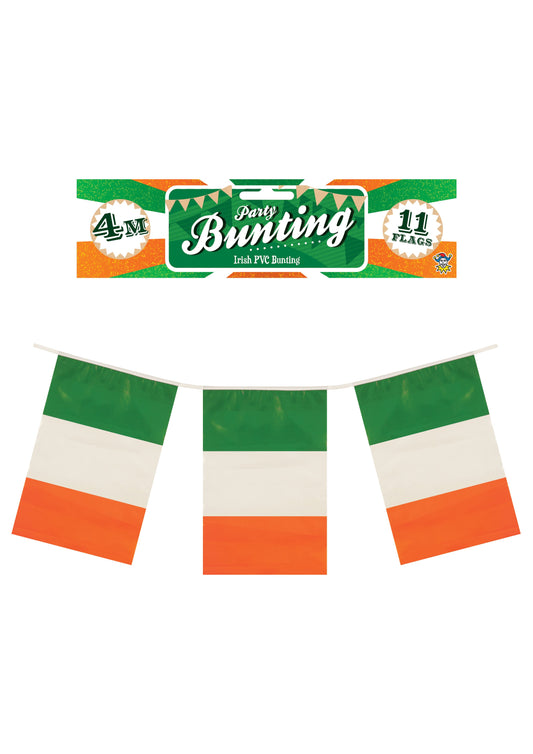 4m Ireland PVC Flag Bunting with 11 flags. Each flag measure 20cm x 30cm.