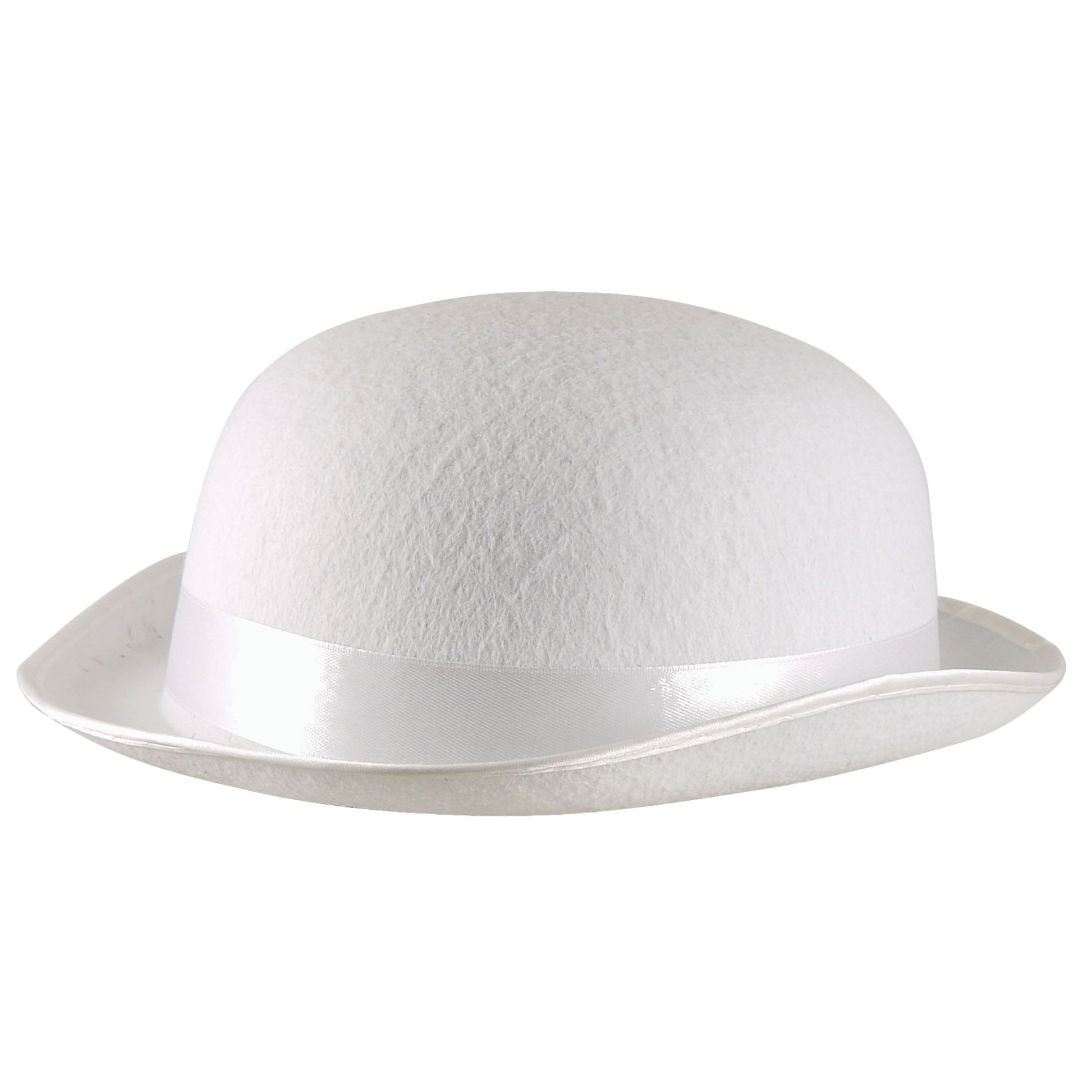 White Felt Bowler Hat with White Band
