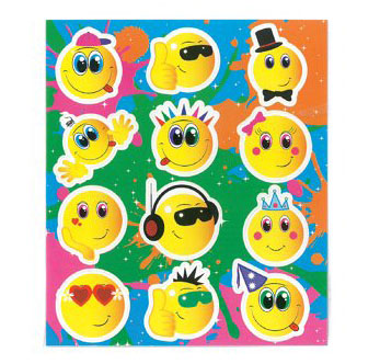 Smile Face Stickers. Each sticker sheet measures 10cm * 11.5cm (approx). Each sheet contains between 12 stickers.