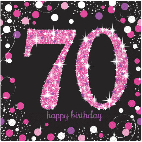 Pink Celebration 70th Lunch Napkins, Pack of 16