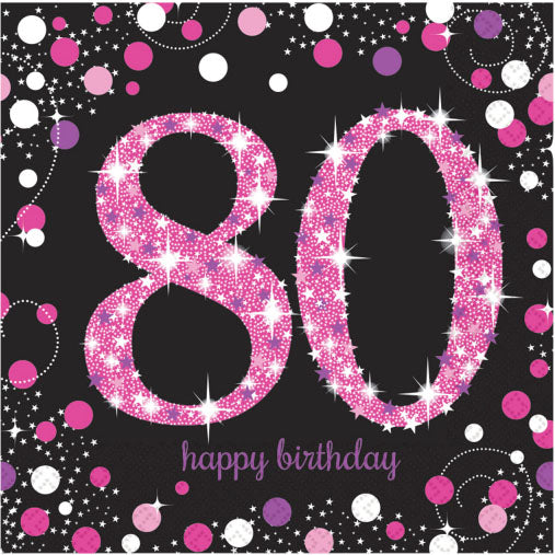 Pink Celebration 80th Lunch Napkins, Pack of 16