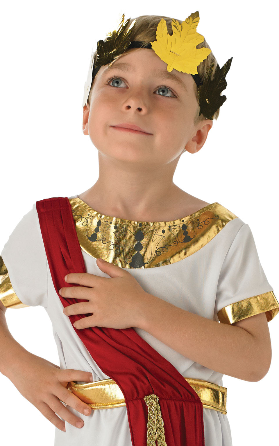 Roman Boy Fancy Dress Costume includes tunic with sash and wreath