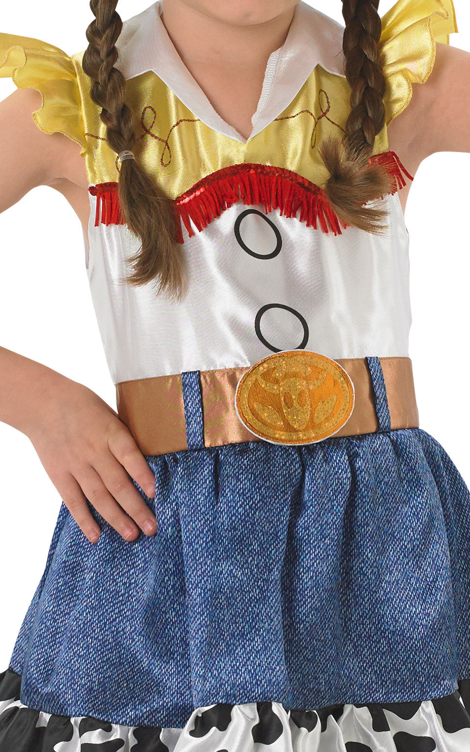 Swapping her chaps for a skirt, Toy Storys yodelling cowgirl is ready to round up cattle and more. Toy Story Jessie Fancy Dress Costume includes dress and glitter hat.