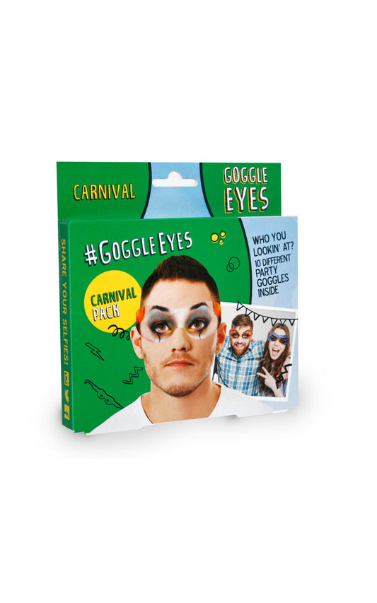 Carnival themed Goggle Eyes. Pack of 10 cardboard glasses with hilarious designs. Perfect for selfies.
