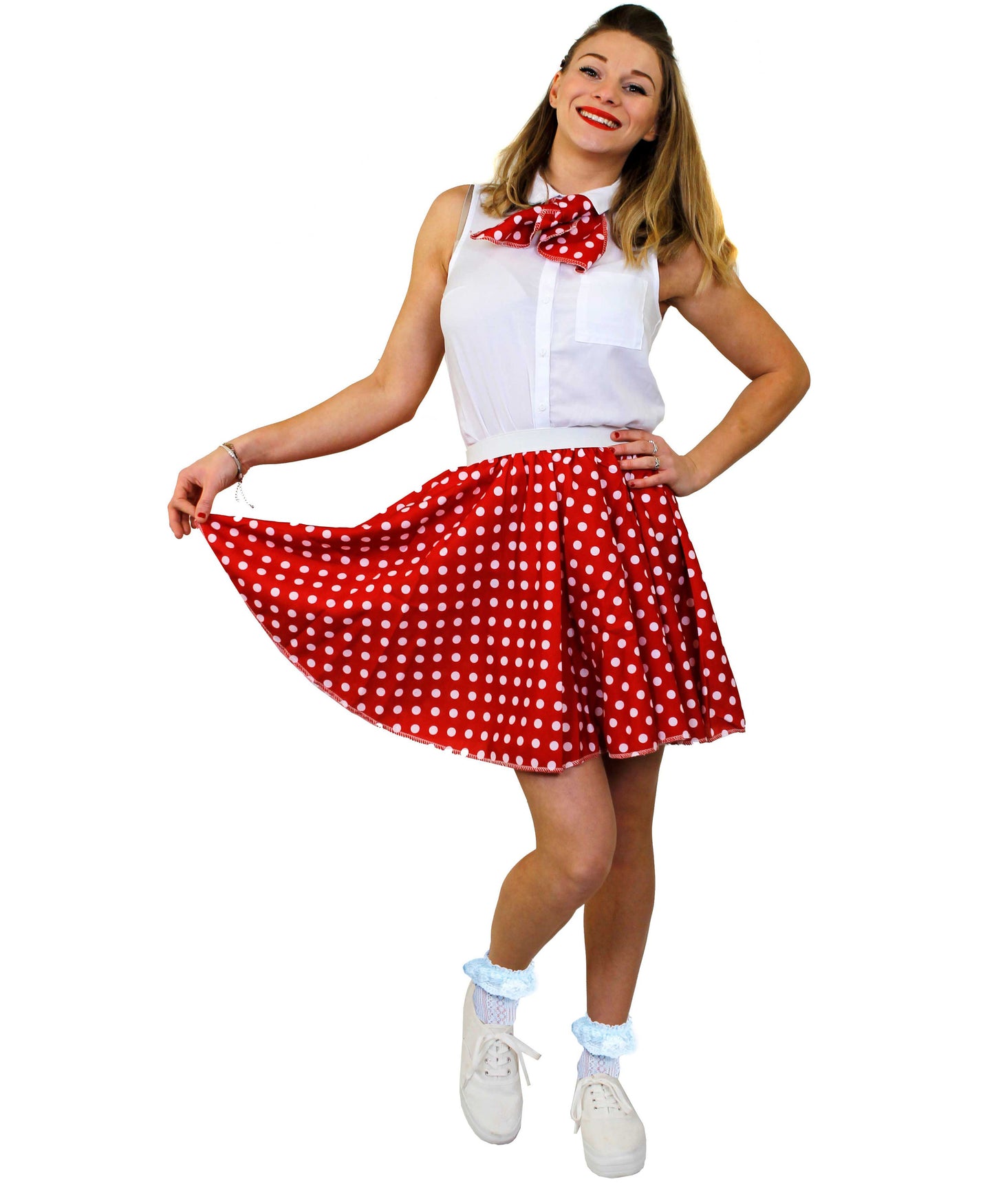 Short Red Polka Dot Skirt and Scarf Set