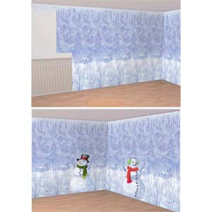 50ft Long Snow Flurries Room Roll. Decorates an entire room. Each roll measures 4ft * 40ft (1.22m * 12.24m). Use together with Winter Wonderland Room Setter for wall to ceiling coverage. Then simply add scene setters to create your winter wonderland scene.