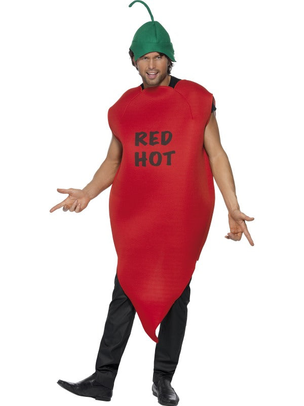Chilli Pepper Fancy Dress Costume includes bodysuit and hat.