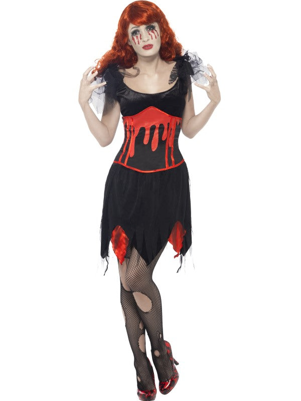 Blood Drip Vamp Ladies Halloween Costume includes dress and corset