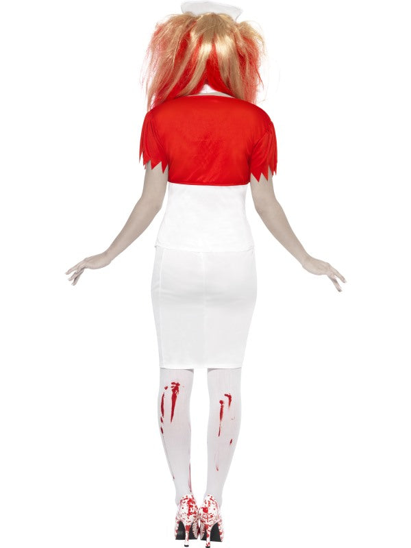 Halloween Blood Drip Nurse Halloween Costume includes skirt, corset, bolero jacket, choker and headpiece