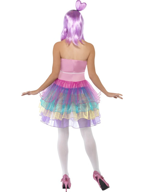 Candy Queen Fancy Dress Costume includes latex bodice with dress. Wig sold separately