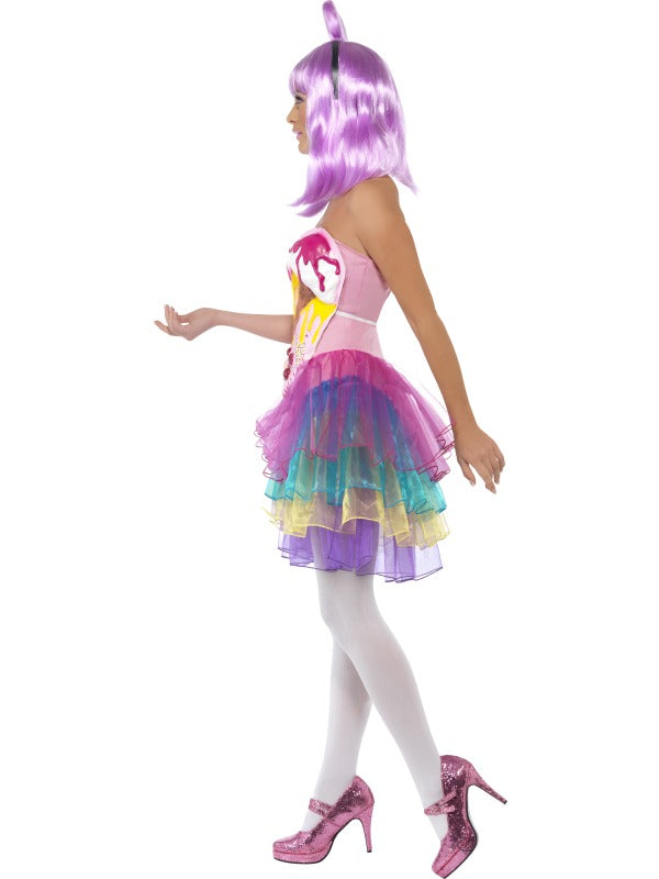 Candy Queen Fancy Dress Costume includes latex bodice with dress. Wig sold separately