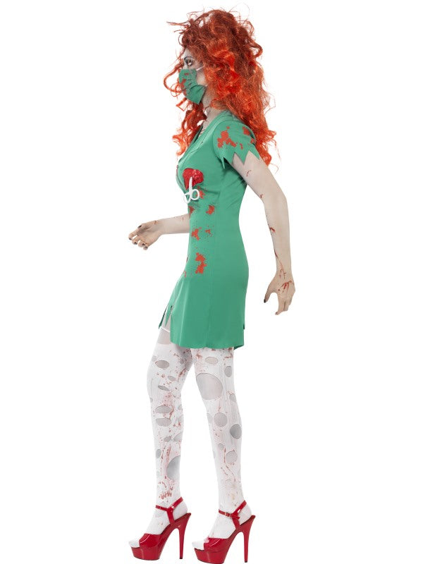 Fever Zombie Scrub Nurse Ladies Halloween Costume includes dress and face-mask