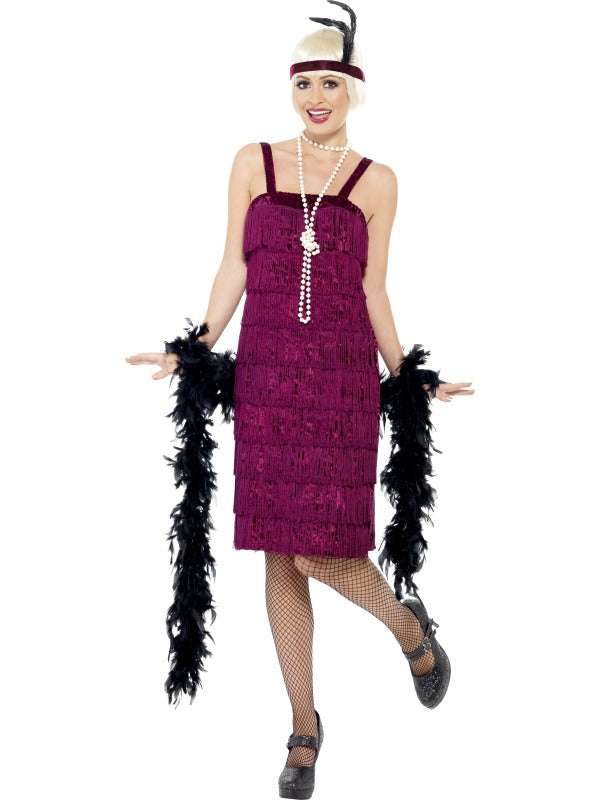 Ladies 1920s Jazz Flapper Red Fancy Dress Costume includes dress and headpiece