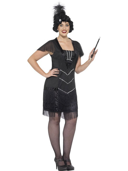 Curves Black Flapper Fancy Dress Costume includes dress and headband