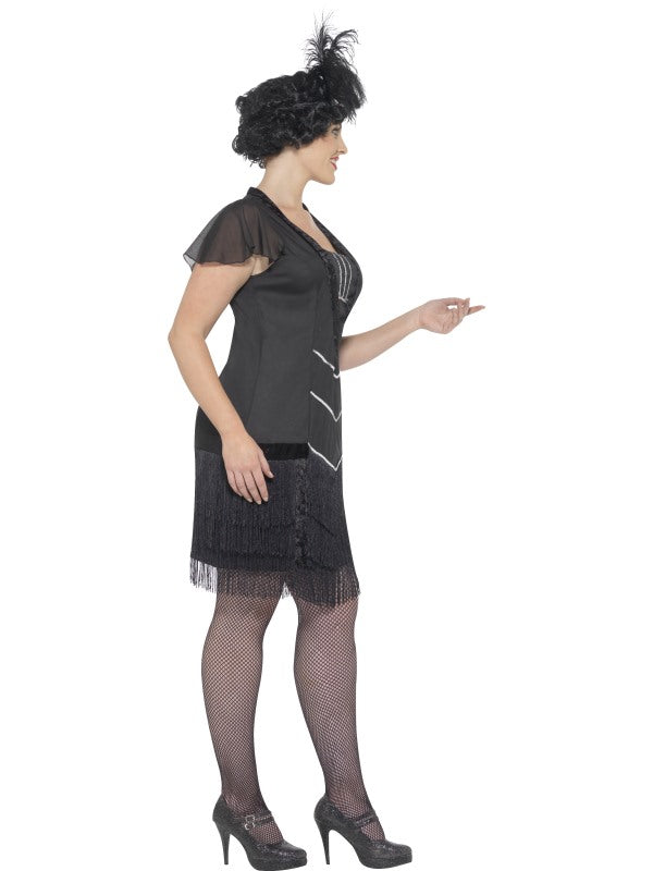 Curves Black Flapper Fancy Dress Costume includes dress and headband