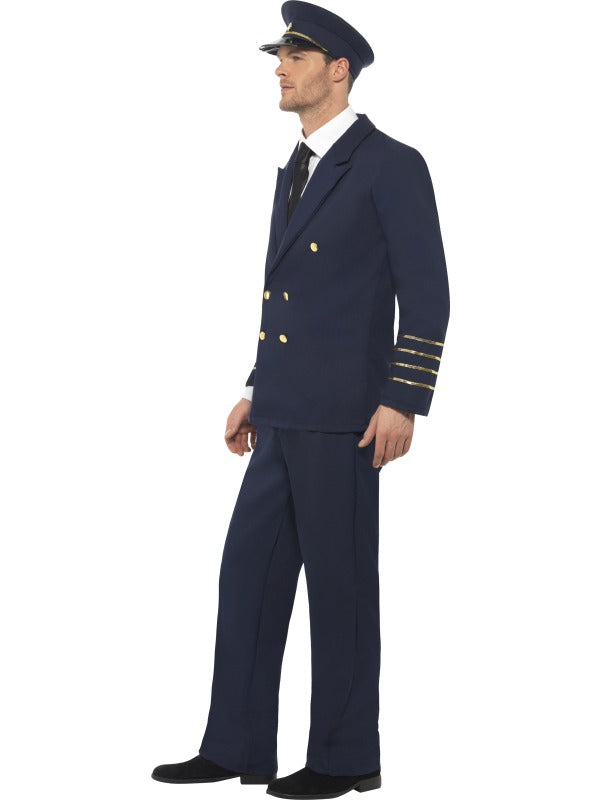 Mens Navy Airline Pilot Fancy Dress Costume includes jacket, trousers and hat