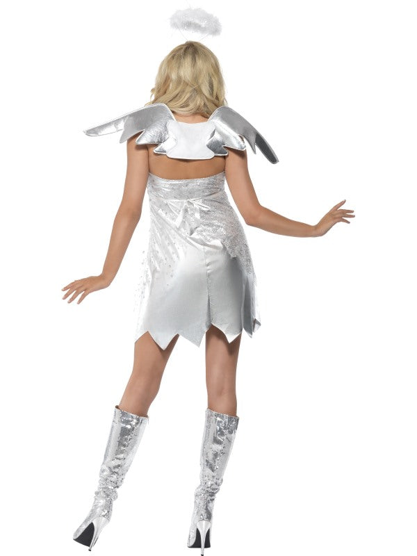 Fever Angel Shimmer Costume includes dress, wings and halo