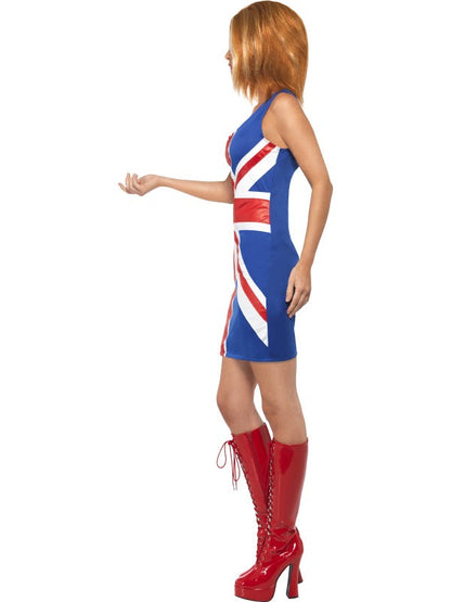 Ladies Ginger Power Spice Girl Fancy Dress Costume includes Union Jack Dress. Wig sold separately.