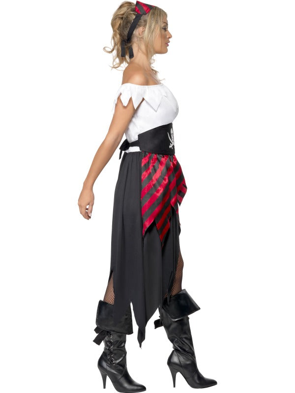 Pirate Wench Ladies Fancy Dress Costume, includes dress, belt and headpiece