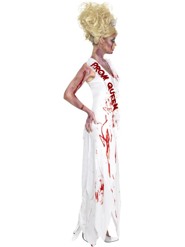 High School Horror Zombie Prom Queen Halloween Costume includes dress with attached sash