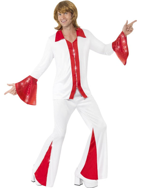 Mens 1970s Abba Style Super Trooper Costume includes shirt and trousers.