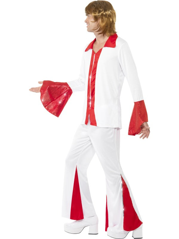 Mens 1970s Abba Style Super Trooper Costume includes shirt and trousers.