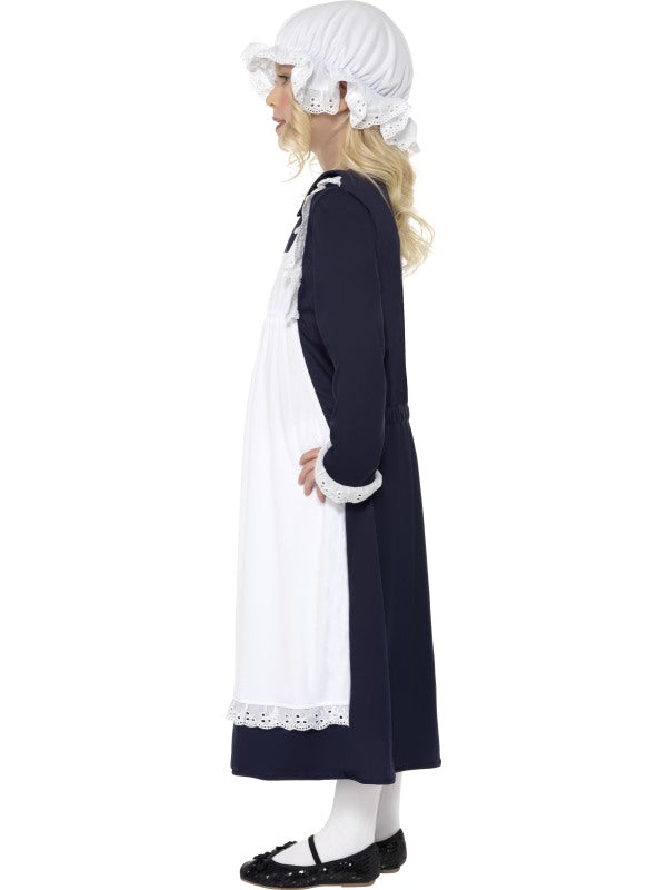 Victorian Poor Girl Fancy Dress Costume includes dress, apron and hat