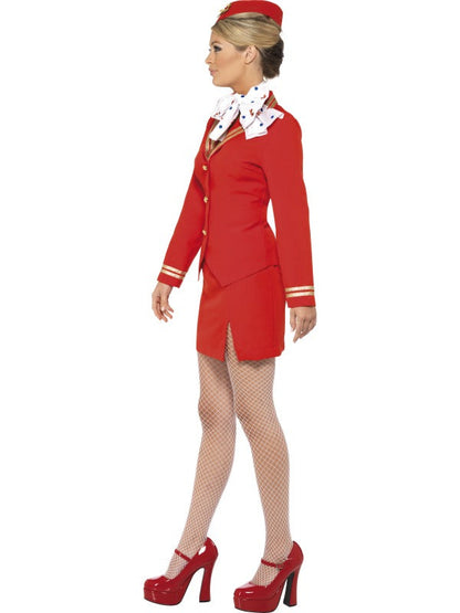 Ladies Red Trolley Dolly Air Stewardess Fancy Dress Costume includes jacket, skirt, scarf and hat
