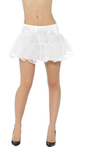 White Tulle Petticoat 30cm drop, 3 layers (1 nylon and 2 net). Elasticated waist fits up to 96cm (38 inches)