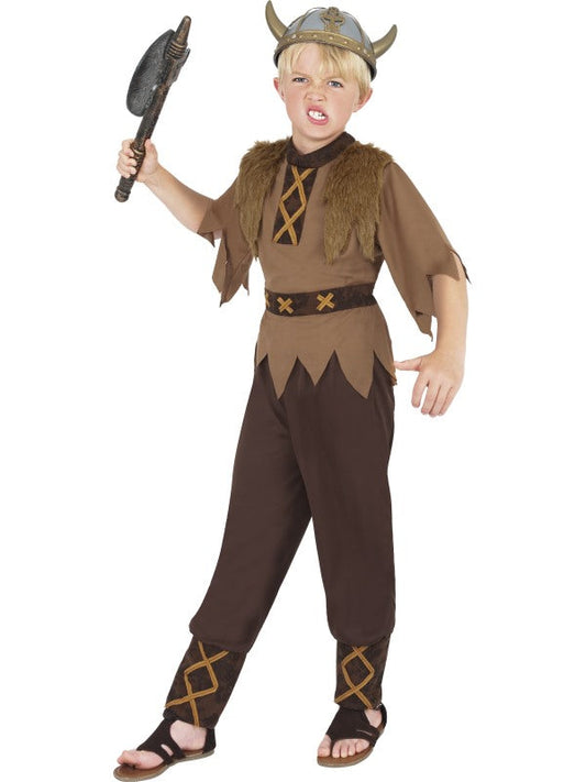 Viking Boy Fancy Dress Costume includes top and trousers. Viking Helmet sold separately.