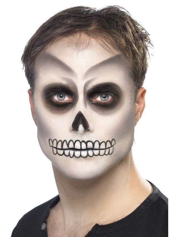 Skeleton Make Up Set includes 2 colour face paint palette, black crayon, sponge