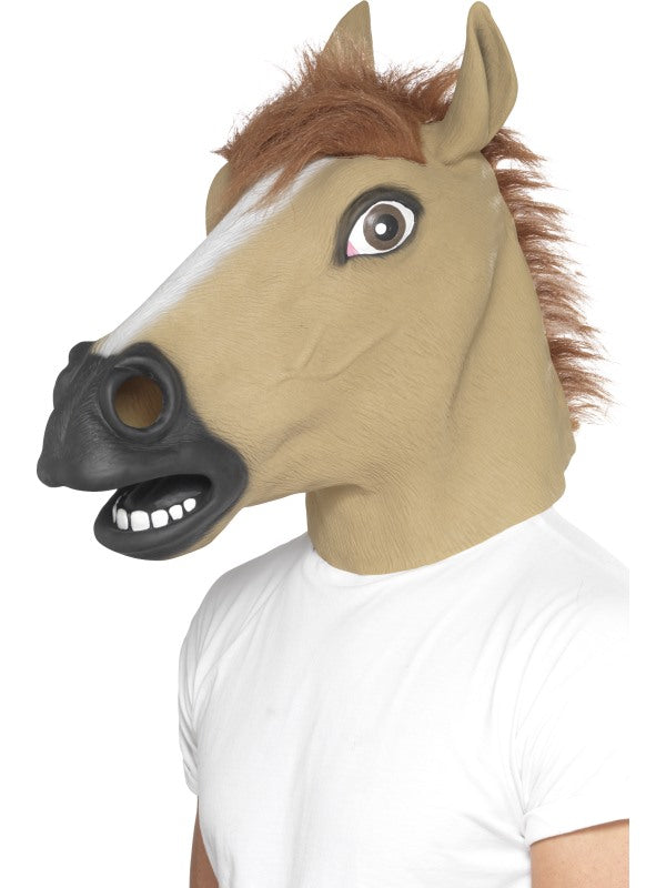 Full Overhead Latex Horse Mask. Brown, with fur.