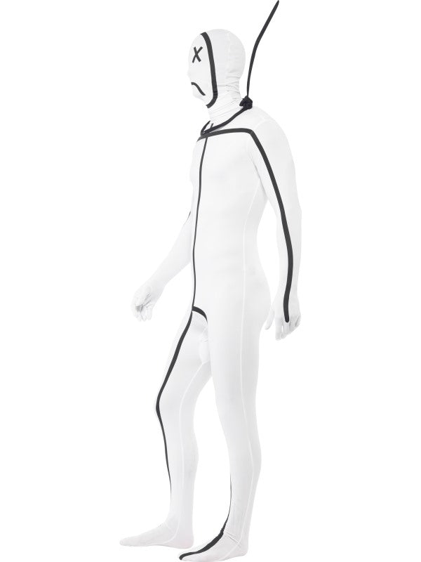 Hangman Fancy Dress Costume consists of Second Skin Suit with Noose Features White Concealed Fly, Under chin Opening and Bum Bag